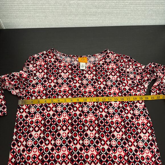 Ruby Rd. Red & Black Retro Geometric Bell Sleeve Blouse Women's Size Small - Picture 6 of 7